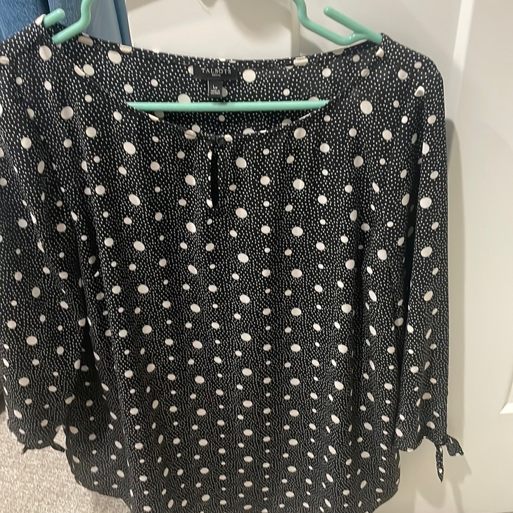 Talbots top. Lightweight black poka dots. Perfect for spring, summer into fall.
